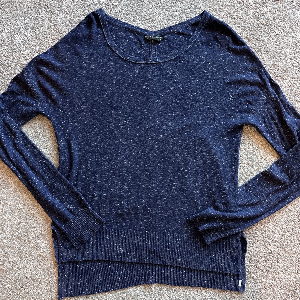 Rag & Bone/Knit Scoop Neck Lightweight, Dk Blue Marled Low-High, Side Split, S - Picture 4 of 11